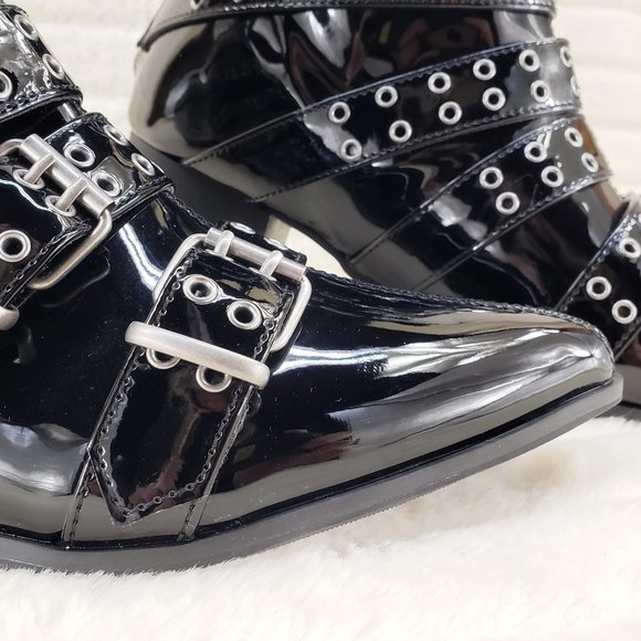 Wicked Warlock Patent Multi Strap Men's Goth Dress Boots - Picture 9 of 11